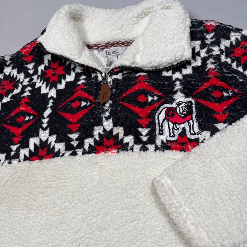 Pressbox Pullover Women Large White Georgia Bulldogs Sherpa Fleece‎ Quarter Zip